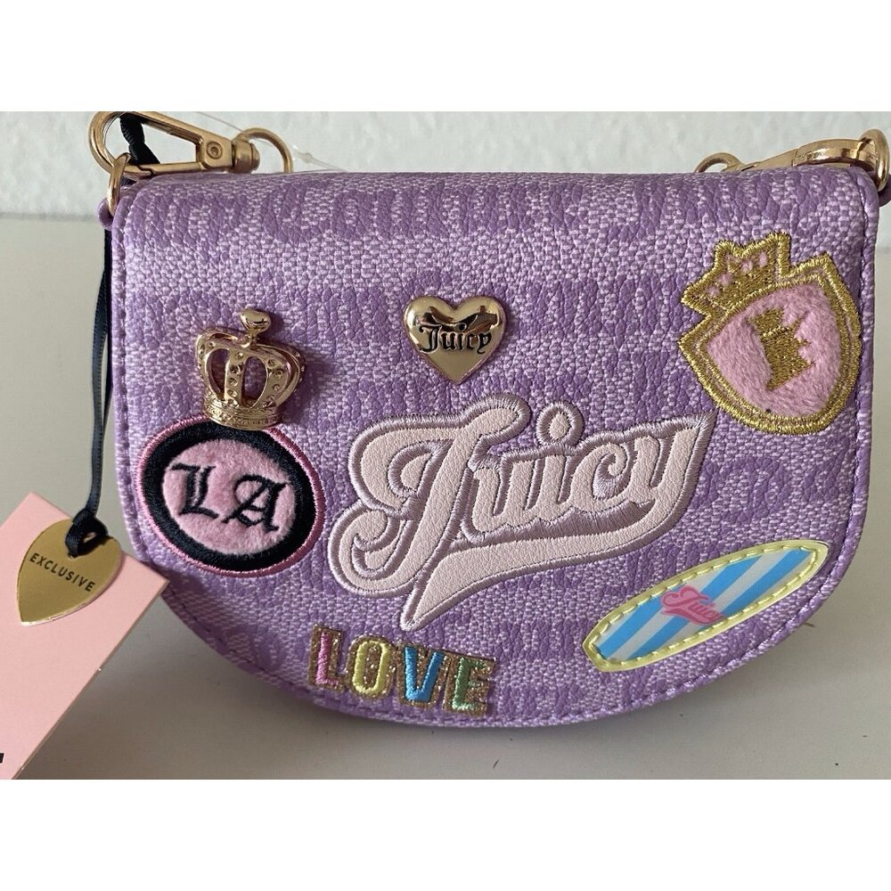 Juicy Couture Run The World Mini Rounded Flap Bifold Wallet Bag W/Chain Lavender